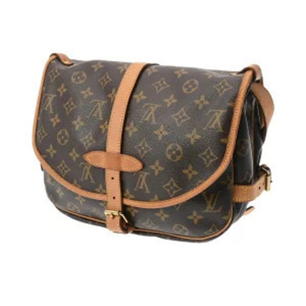 Louis Vuitton Brown Bag Canvas Monogram Shoulder Saumur